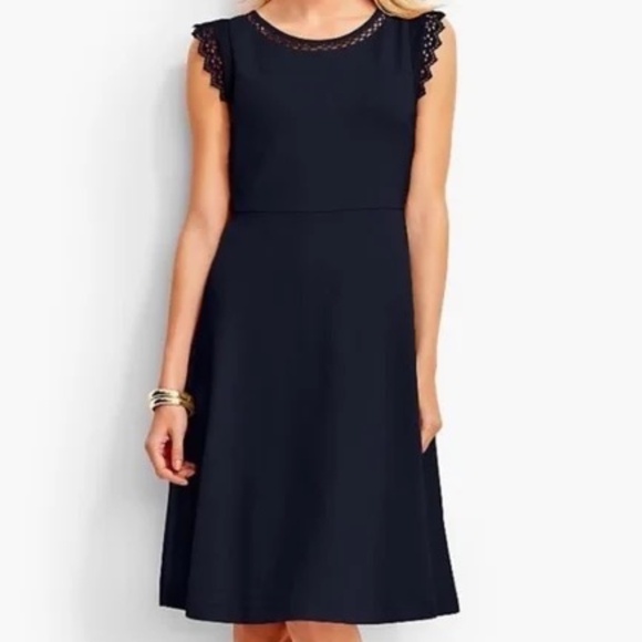 Talbots Edie Fit & Flare Sleeveless Dress Lace Trim Navy - M - Picture 1 of 6